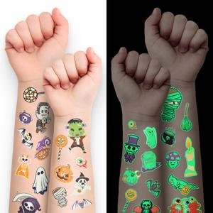 5 x X-Protector Halloween Tattoos for Kids - Giant Pack of Temporary Tattoos - Fake Halloween Tattoos Gifts - Glow in the Dark Spooky Party Favors - Bulk Halloween Goody Bag Fillers!