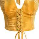 Verdusa Women's Going Out Halter Corset Top Sleeveless Lace Up Open Back Crop Tops (Yellow, M)