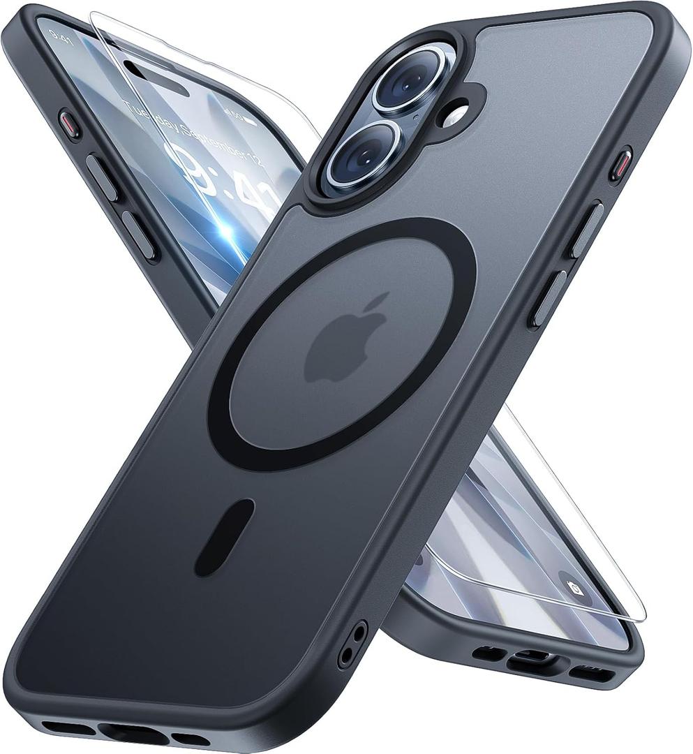 Miracase Magnetic for iPhone 17 Case (Compatible with MagSafe) with Screen Protector Military-Grade Protection, Anti-Fingerprint Translucent Matte Phone Cover for iPhone 17 6.3 inch, Black