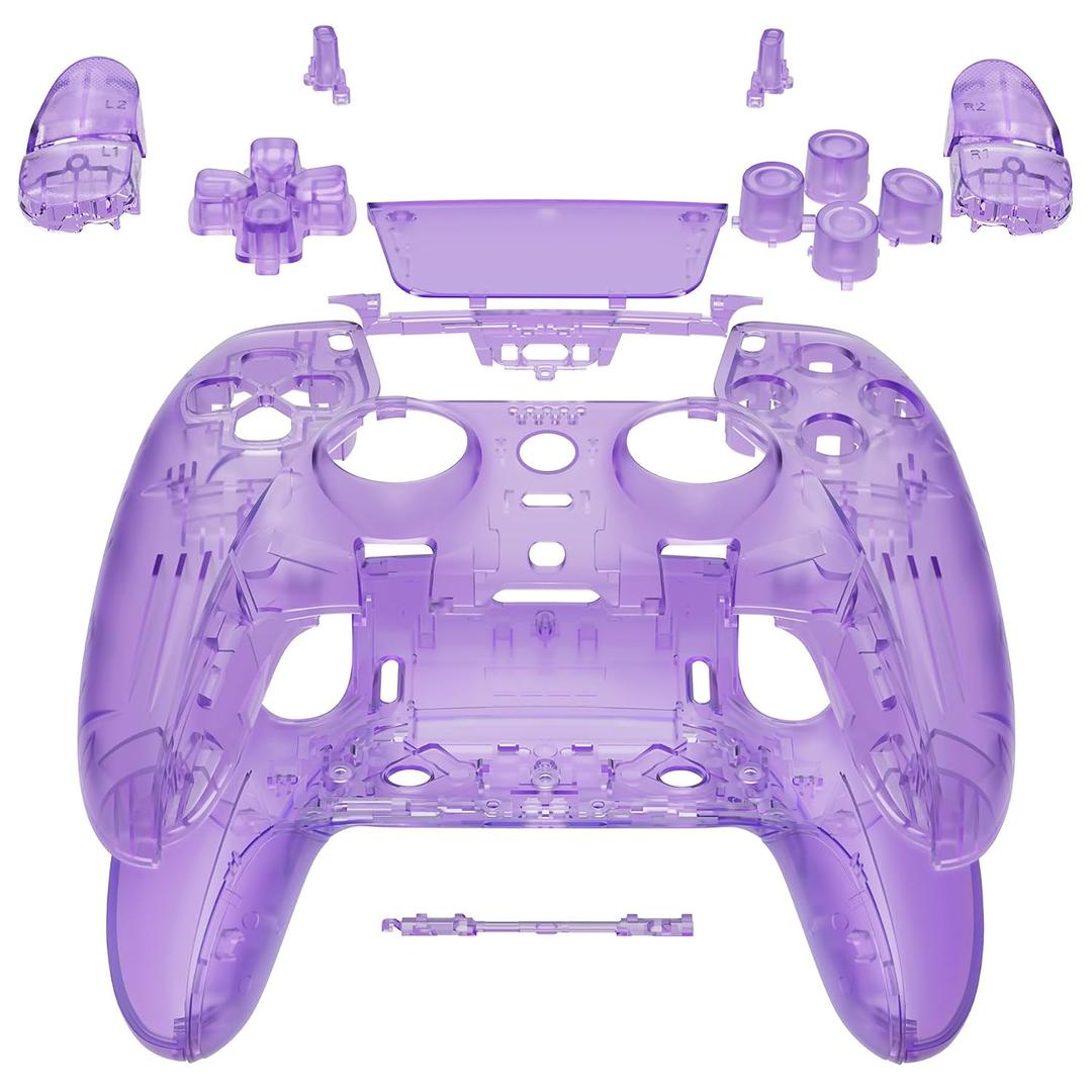 ExtremeRate Full Set Shell with Buttons Touchpad Compatible with ps5 Edge Controller, Clear Atomic Purple Replacement Decorative Trim Shell Front Back Plates Compatible with ps5 Edge Controller