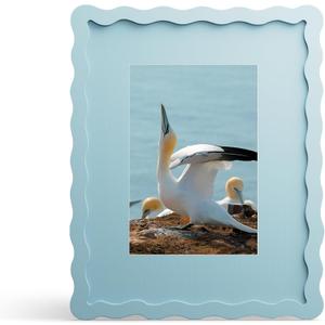 8x10 Picture Frame with Mat for 5x7, Wavy Edge Wooden Real Glass Photo Frame for Tabletop and Wall Hanging, Blue, 1 Pack