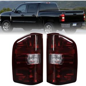 MAYELLO Smoked Red Tail Lights w/Bulbs Compatible with 2007-2013 Chevrolet Silverado 1500, 2007-2014 Chevy Silverado 2500 3500 Single Rear Wheel, Plug & Play Rear Lamps