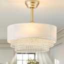 20" Gold Fandelier Ceiling Fans with Lights, Crystal Boho Chandelier Ceiling Fan with Light Remote Control, 6-Speed for Bedroom, Living Room, Nursery (White)