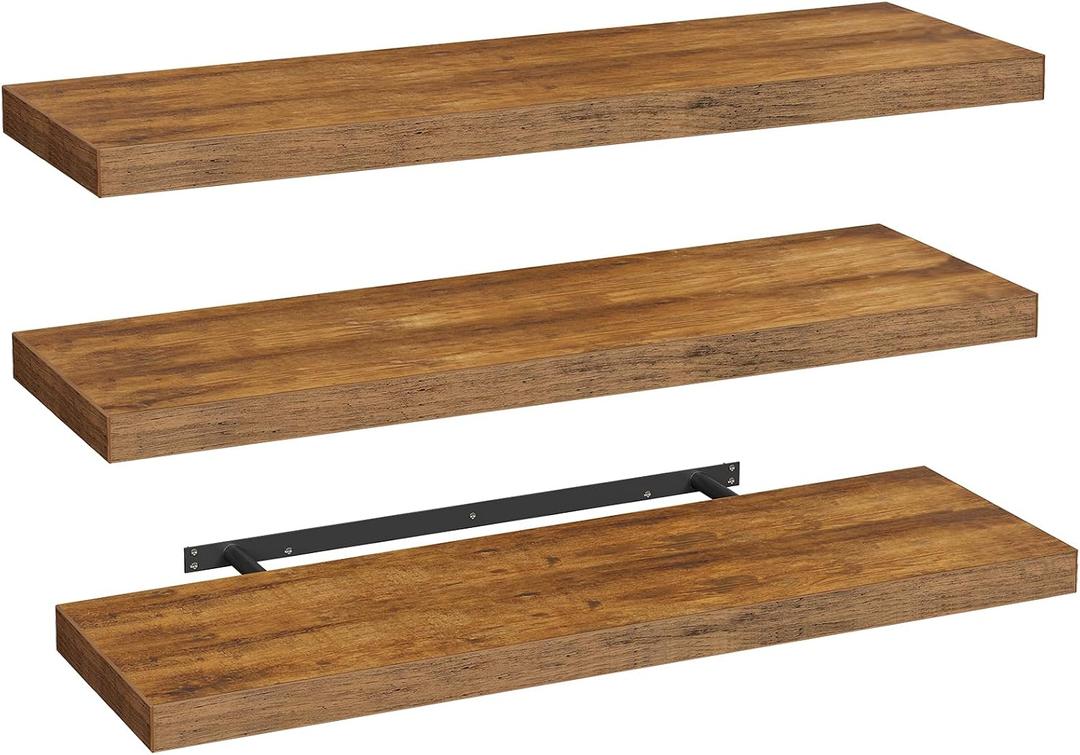 RALGEND Floating Shelves for Wall, 1.5" Thick Wall Shelf Set of 3 with Invisible Bracket, L47.2 x W7.9 Hanging Shelves Farmhouse Home Decor for Bathroom, Living Room, Bedroom, Rustic Brown 12301BJP3BF