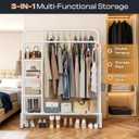 Clothes Rack for Hanging Clothes, Double Rods Clothing Rack with 3 Tier Storage Shelves, Multifunctional Heavy Duty Clothes Rack with Hooks for Bedroom, Laundry, Wardrobe Closet, White