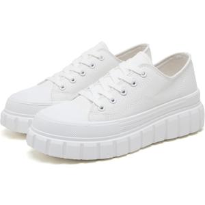 yageyan Womens Platform Sneakers Canvas Shoes for Women White Low Top Classic Casual Tennis Shoes (White07)