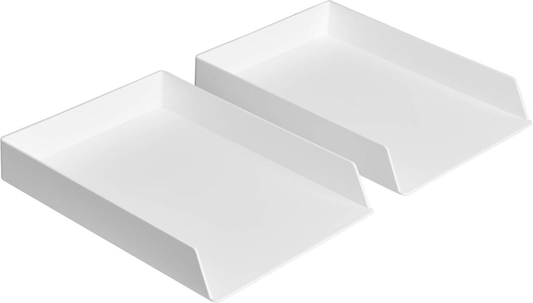 Amazon Basics Rectangular Plastic Desk Organizer, letter size Tray, 2-Pack, 24x12x2,5 inches, White