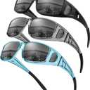 KALIYADI Sunglasses Fit-Over-Glasses Polarized Sunglasses-Men: Wrap Around Sun Glasses Womens with UV Protection for Driving (B-matte Black/Grey + Transparent Grey/Grey + Transparent Blue/Grey)
