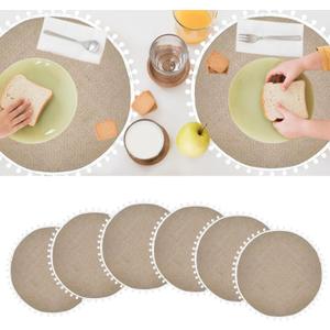 6 Pcs Round Jute Placemats with Fluffy Balls, Natural Burlap Place mats 15 inch Woven Placemats Farmhouse Rustic Boho Braided Heat Resistant Outdoor Placemat Patio Table Wedding Place Mats 6 Pcs Round Jute Placemats with Fluffy Balls, Natural Burlap Place mats 15 inch Woven Placemats Farmhouse Rustic Boho Braided Heat Resistant Outdoor Placemat Patio Table Wedding Place Mats