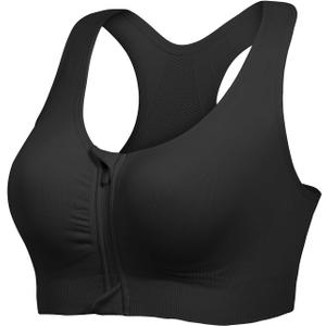 Lemef Front Zipper Sports Bras for Women Wirefree Post Surgery Bra Front Closure Racerback Compression Mastectomy Bras Black M