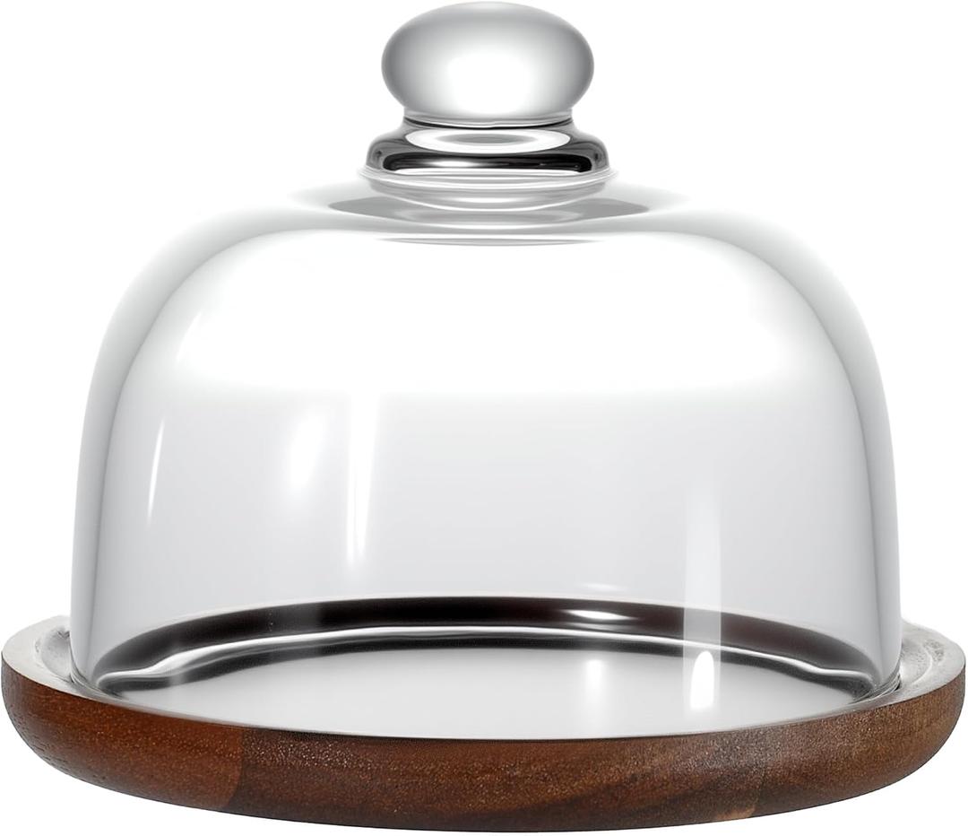 Butter Dish with Lid, 6 inch Clear Glass Domed Cheese Dish with Handle, Large Round Butter Tray with Cover, Cute Dessert Serving Bowl for Table, Kitchen Countertop, Refrigerator