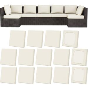 14Pcs Patio Stretch Cushion Covers, Outdoor Couch & Sofa Replacement Slipcovers for Patio Furniture Cushion Covers, Washable Reusable Furniture Protector, Square Large, Beige