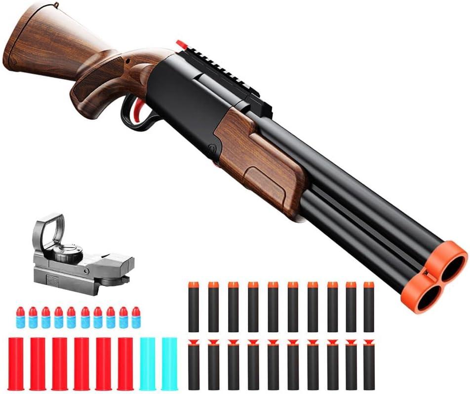 Double-Barreled Toy Shotgun, Toy Foam Blaster with Sight and Foam Bullets, Shell Ejecting Design, Two Shooting Modes