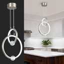 Modern Chandelier 2 Ring Nickel Color Pendant Light Fixture,Dimmable LED Pendant Lights 6000K,Adjustable Height Ceiling Hanging Light for Kitchen Island Dining Room Bedroom(11.8in+8.6in 1-Pack)