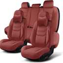 TIEHESYT Wine Red Car Seat Covers Full Set, Breathable Leather Automotive Front and Rear Seat Covers & Headrest for Comfortable Driving, Universal Auto Interior Fit for Most Kinds of Vehicles, Cars
