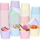 tchrules 120 Pack Ice Cream Paper Cups, 8oz Disposable Pastel Dessert Bowls for Sundae Bar, Colorful Snack Paper Cups for Cold Hot Foods, Party Treat Bowls for Sundae Frozen Yogurt Salad Soup