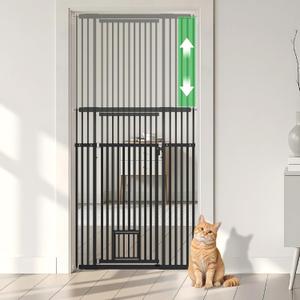 54"-87" Height Adjustable Extra Tall Cat Gate for Doorway, 27.1"-42" Extra Wide Pet Gate with Cat Door & Extension Kits, Pressure Mounted Dog Cat Barrier for Indoor Stairs, Studio, Kitchen (Black)