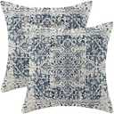 Gohdiwh Boho Pillow Covers 18x18 Set of 2, Ethnic Design Decorative Throw Pillows Linen Blue Carpet Pattern Farmhouse Cushion Pillow Covers for Sofa Couch Outdoor
