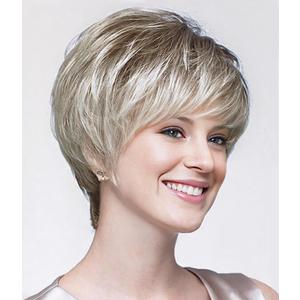 SEVENCOLORS Short Blonde Pixie Cut Wigs for White Women Blonde Mix Brown Synthetic Wigs Natural Looking Short Hair Wig with Bangs