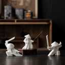 LYART Tea Pet Warrior Statue Figurine Tea Ornament Accessories Cute Kung Fu Tea Ceramic Sculpture Decoration Gift for Tearoom Home Office Children's Day Gift for Tea Lover (White a+b+c)