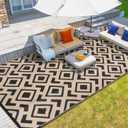 wikiwiki Outdoor Rug, 5x8ft Waterproof Reversible Mat Indoor Outdoor Rugs Carpet, Small Area Rug Plastic Straw Rug for Patio Deck Balcony Pool RV Camping Beach Picnic, Black & Beige, Rugscape Series