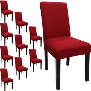 Dining Room Chair Covers Set of 10, Stretch Solid Color Parsons Chair Slipcovers Spandex Removable Washable Kitchen Chair Protector Cover for Dining Room, Hotel, Ceremony(Red)