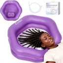 Inflatable Shampoo Basin for Bedridden Elderly & Disabled - Portable Leak-Proof Hair Washing Bowl with 360 Neck Support, Large Petal-Shape & Easy-Drain Pull Ring (Purple)