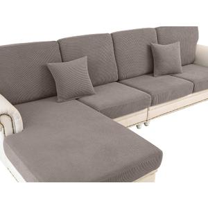 LA MEACK Couch Cushion Covers for Sectional Sofa L Shape Washable Separate Seat Chaise Couch Cover Stretch Sofa Slipcovers with 2 Pcs Pillowcases(2 Seater + 1 Chaise, Taupe)