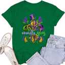 Women's Mardi Gras Shirt Nola Carnival Party T-Shirt Fat Tuesday Tee Tops (XXL)