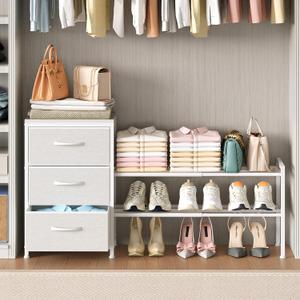 Cidaziya Expandable Closet Organizers and Storage, White Fabric Storage Dresser, 3 Drawer Dresser, Clothes Shelves for Kids, Purse Organizer Small Shoe Rack for Closet Bedroom (11.41"D x 43.42"W x 24.01"H)