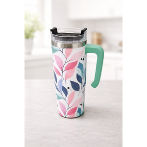 Flowers Tumbler with Handle, Stainless Steel 30 Oz Insulated Coffee Cup with Straw for Women Men Travel