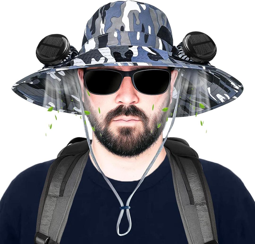 Solar Fan Hat for Men, Wide Brim Solar Fan hat,hat with Solar Fans Built in, Outdoor hat with Fans (XX-Large, Camouflage)
