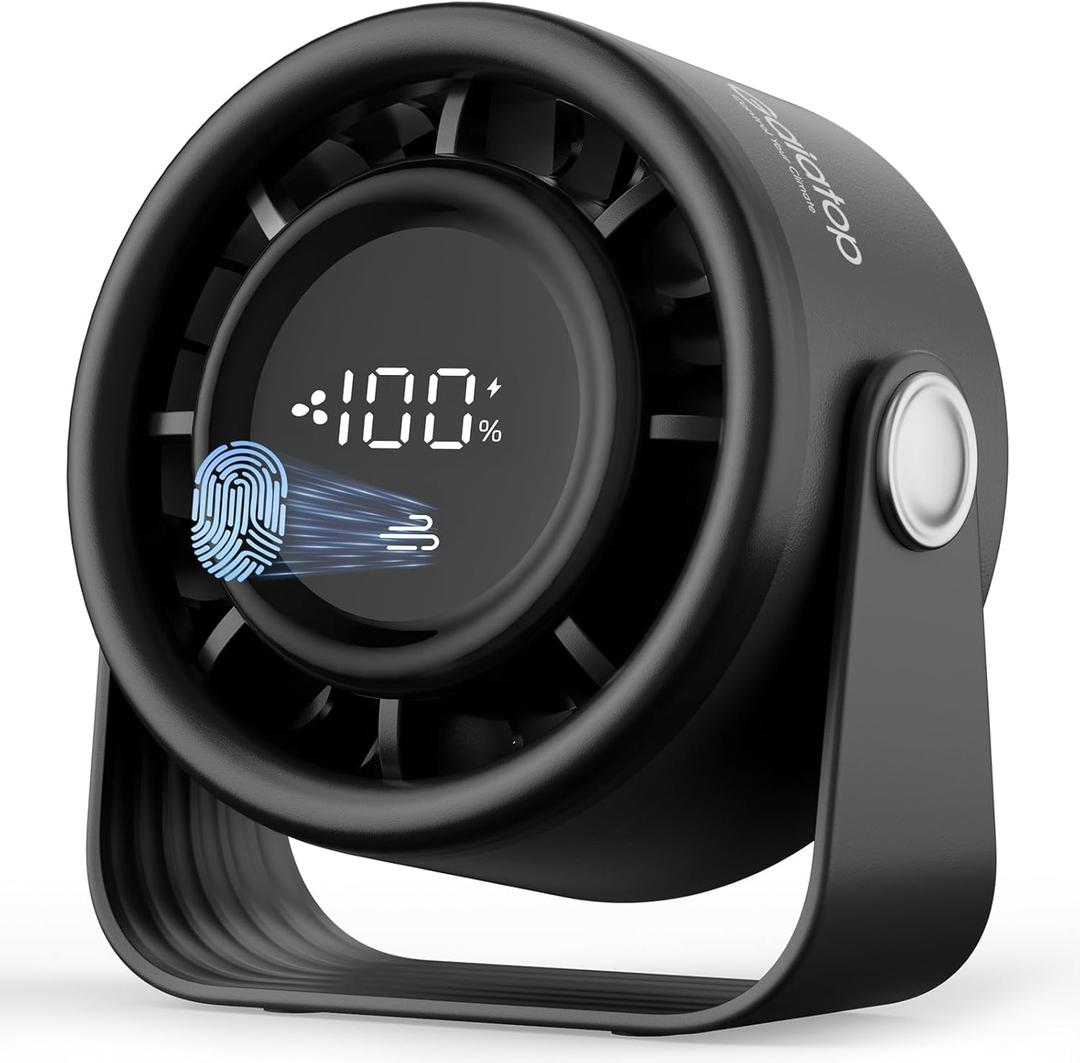 Gaiatop Small Desk Fan Rechargeable, Quiet Personal Table Fan, Touch Control Display, 360 Tilt, 5-Speed Strong Wind, 4000mAh Battery, Small Fans for Bedroom Dorm Office, Gifts for Women Men, Black