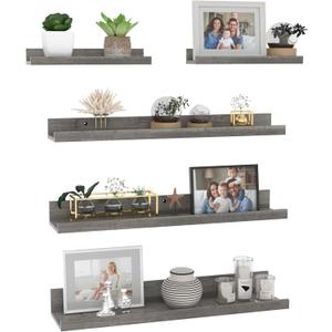 Giftgarden 24 Inch Wall Mounted Floating Shelves Set of 5, Grey Wood Wall Shelves for Bathroom, Bedroom, Kitchen, Living Room Storage and Decoration, Gray Wooden Picture Ledge