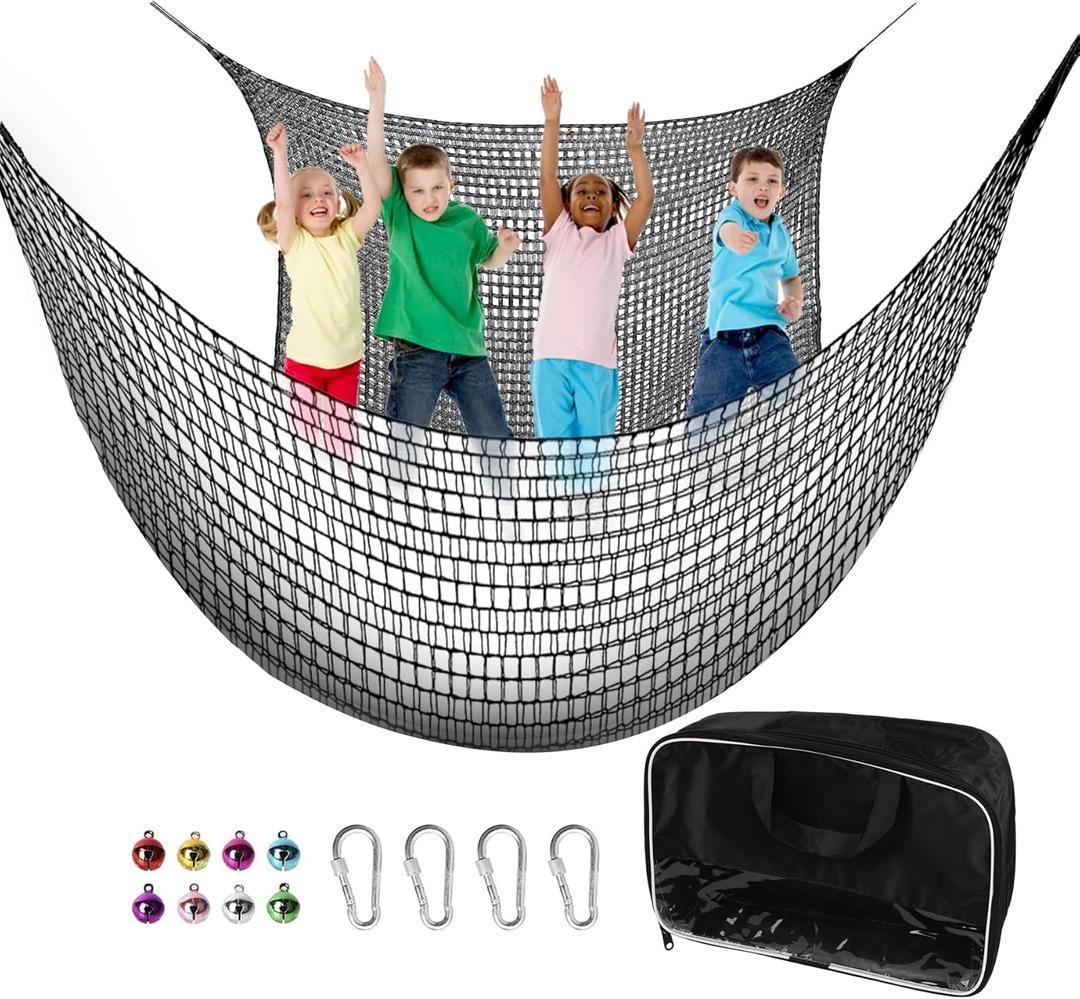 Climbing Cargo Net - 6.5' x 9.8', Double Layer Playground Safety Net with Storage Bag for Kids' Outdoor Treehouse (Black)