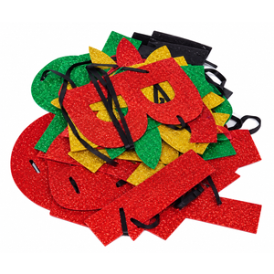 Multicolor Glitter Foam Decorations with Red, Green, Gold, and Black Pieces. Ideal for Parties, Celebrations, and DIY Crafts