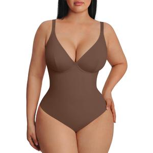 FeelinGirl Shapewear Bodysuits for Women Tummy Control Body Suits Deep V Neck Thong Body Shaper, X-Large