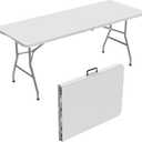 Allpop 6Ft Folding Table for Indoor Outdoor, Fold-in-Half Portable Plastic Dining Table with Carrying Handle for Picnic Party Camping, White