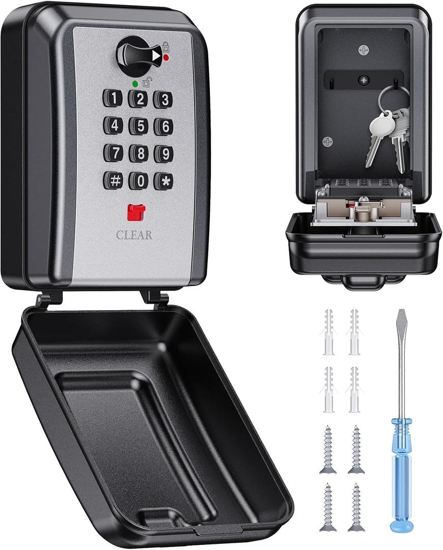 Wall-Mounted Key Lock Box, 12 Digit Combination Lock Box for Keys with Code, Large Capacity & Weatherproof Outdoor Lockbox, Key Safe Storage Lock Box for Home, Office, Garage
