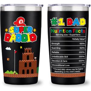 Funny Tumblers with Lids and Straws for Dad, Birthday Gifts for Dad Husband, Supper Daddio Tumbler Gift from Daughter Son Wife, 20 OZ Cups Keep Drinks Cold & Hot, Fathers Day Gag Gift