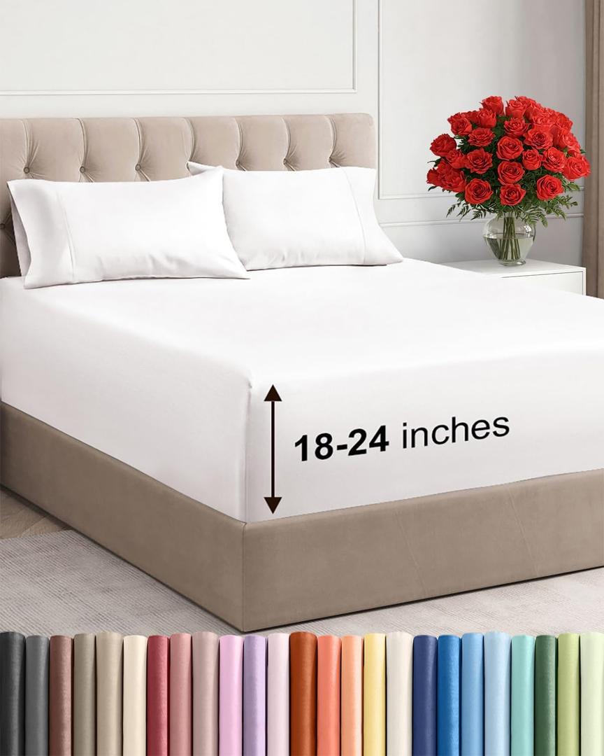 Extra Deep Twin Sheet Set - 4 Piece Breathable and Cooling Sheets - Hotel Luxury Bedding for Women, Men, Kids & Teens - Easy & Secure Fit - Soft and Wrinkle Free - Extra Deep Pockets - Antique White
