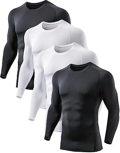 4 Pack Compression Shirts for Men Long Sleeve Athletic Base Layer Undershirt Gear T Shirt for Workout Size S