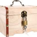 DECHOUS 1Pc Wooden Piggy Bank Money Saving Box with Lock Small Retro Treasure Chest Decorative Coin Bank for Adults Kids, 7.5x5.1x5 Inch