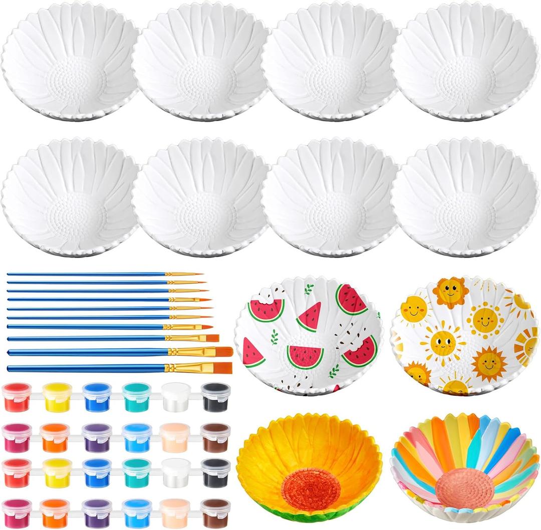 Trandraft 12 Set Paint Your Own Ceramic Sunflower Bowl Keepsake DIY Ceramics to Paint Paintable Ceramic Bowl Unpainted Ceramic Bisque Painting for Adult Craft Projects