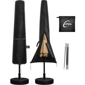 Kipiea Patio Umbrella Covers for 7.5'-10'Market Umbrella, Upgrade 500D Heavy Duty Outdoor Umbrellas Covers with Support Pole and Straps