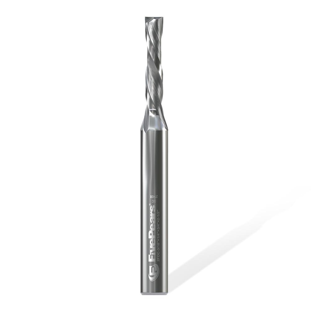 FivePears Down Cut Spiral Router Bit for CNC, 3/16 inch Cutting Diameter and 3/4 inch Cutting Length 1/4 inch Shank Carbide End Mill Router Bit for Wood Carving Engraving Grinding Grooving