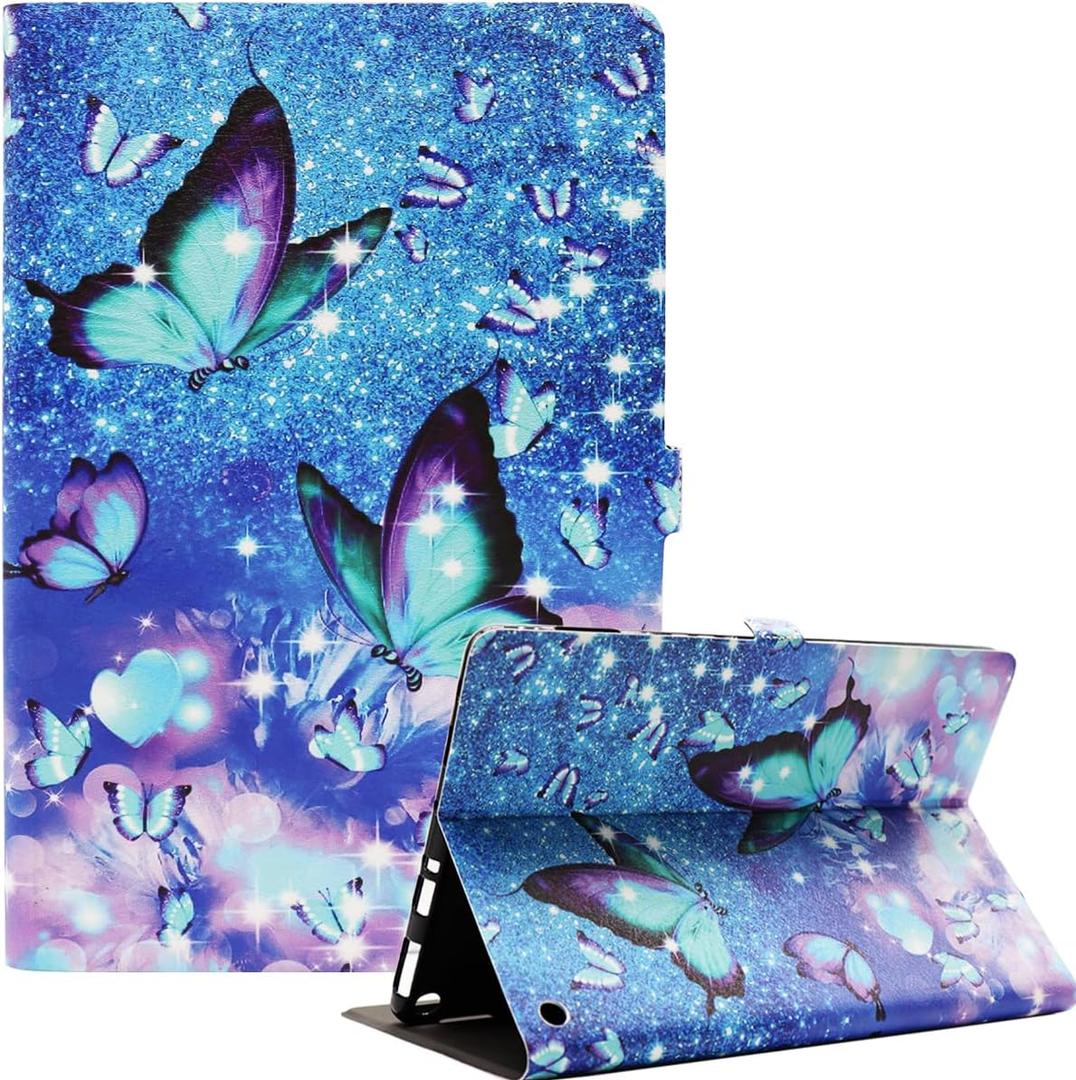 Amazon Kindle Fire HD 10 and Fire HD 10 Plus 10.1" Tablet Case (13th/11th Generation 2023/2021 Release), Slim Fit Leather Stand Smart Cover with Auto Sleep/Wake, Blue Butterfly