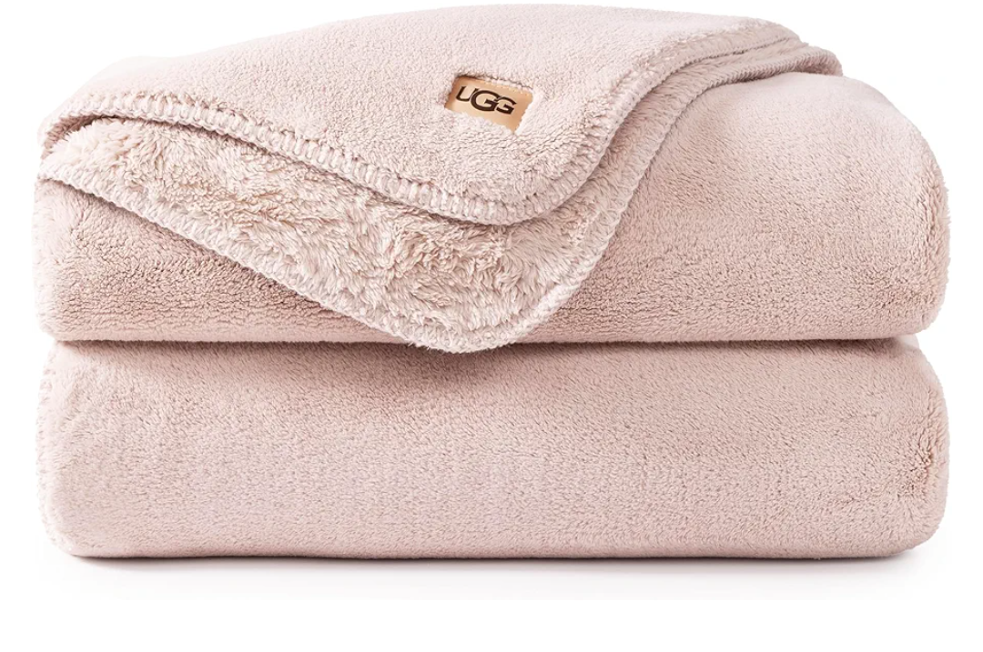 UGG Whitecap Fleece Throw Blanket, Soft Warm Throw for Bed or Chair, Luxury Bedroom Decor, Cozy Blankets, Machine Washable, 50-inch x 70-inch, Pink Quartz