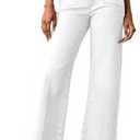 Cicy Bell Womens High Waisted Cropped Jeans Trendy Stretchy Baggy Straight Leg Raw Hem Capri Denim Pants (White), Size 4