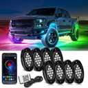 YUGUANG Rock Lights for Trucks, 8 Pods RGB LED Rock Lights with APP Control Music Mode Multicolor Waterproof Underglow for Truck UTV ATV Cars RZR SUV